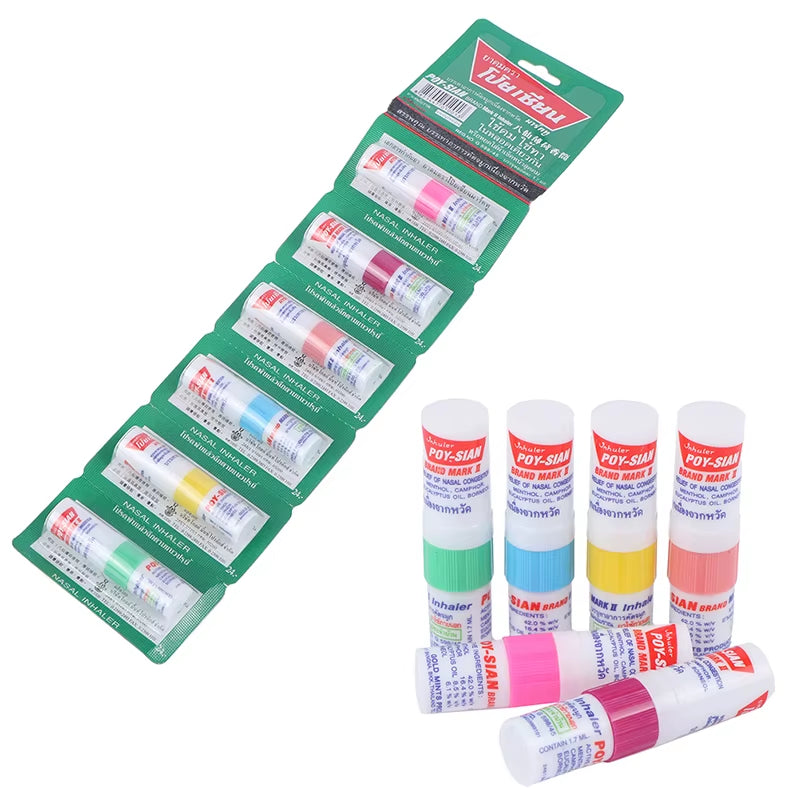 6Pcs Nose Inhaler Thailand Mint Cylinde Refresh Brain anti Fatigue Tube Cure Stuffy Runny Nose Nasal Inhaler